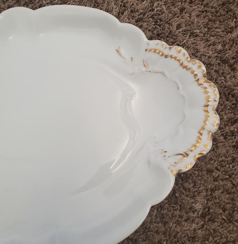 Haviland Co Limoges France White oval Scalloped Serving Platter gold Junor tray - Picture 3 of 12